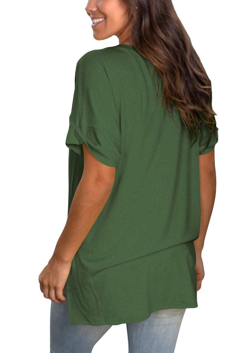 Sampeel Juniors Short Sleeve V Neck Shirts Flowy Summer Tunics Solid Color Green XL - Image 3
